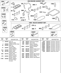 Engine/Valve Gasket Sets, Terminal Connectors Diagram and Parts List for 437447-0105-XX  Briggs and Stratton Engine